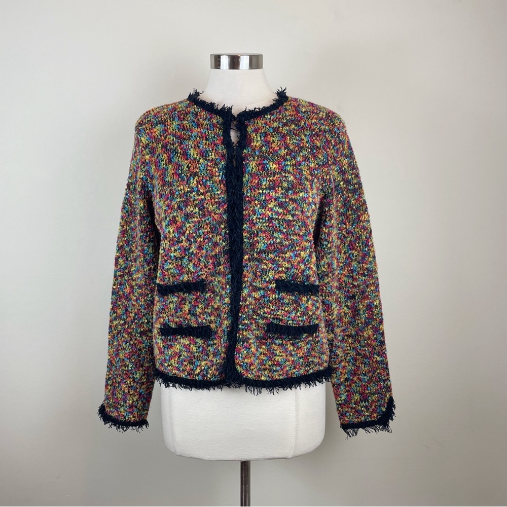 Christina Rotelli Vintage Colorful Black Red Yellow Knit Cardigan Sweater Women